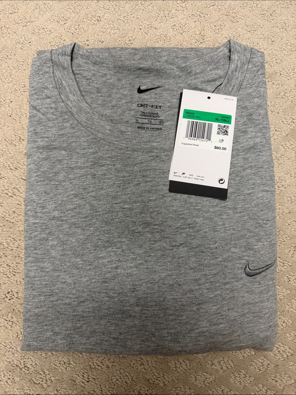NWT NIKE Long Sleeve Men's Gray Dry-fit shirt